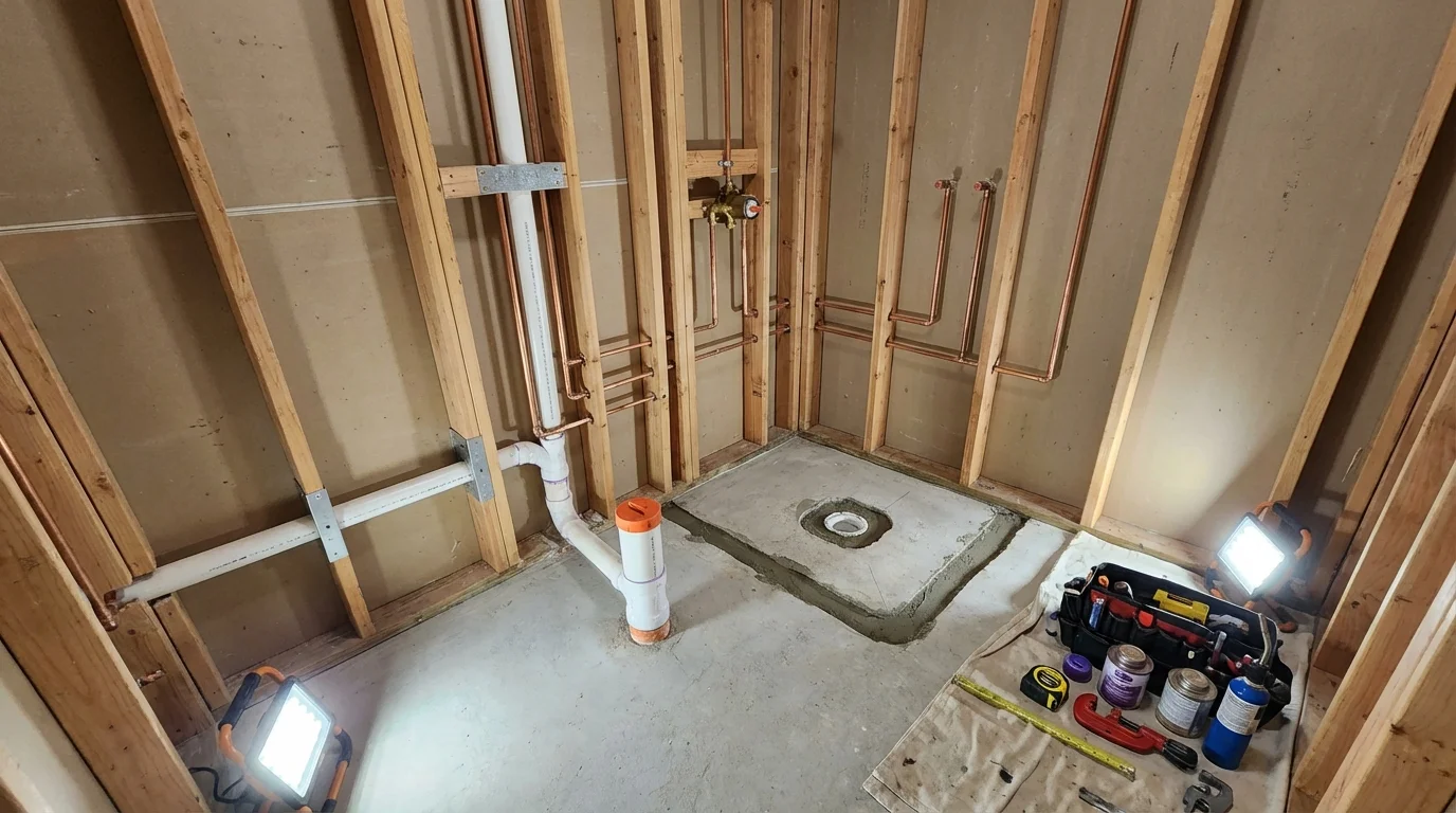 Bathroom rough-in plumbing during remodel by Johns Plumbing LLC in Fountain Hills