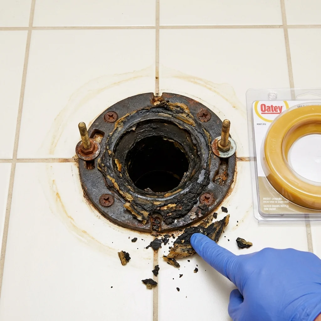 Failed wax ring showing water seepage at the base of a toilet in a Fountain Hills, AZ home